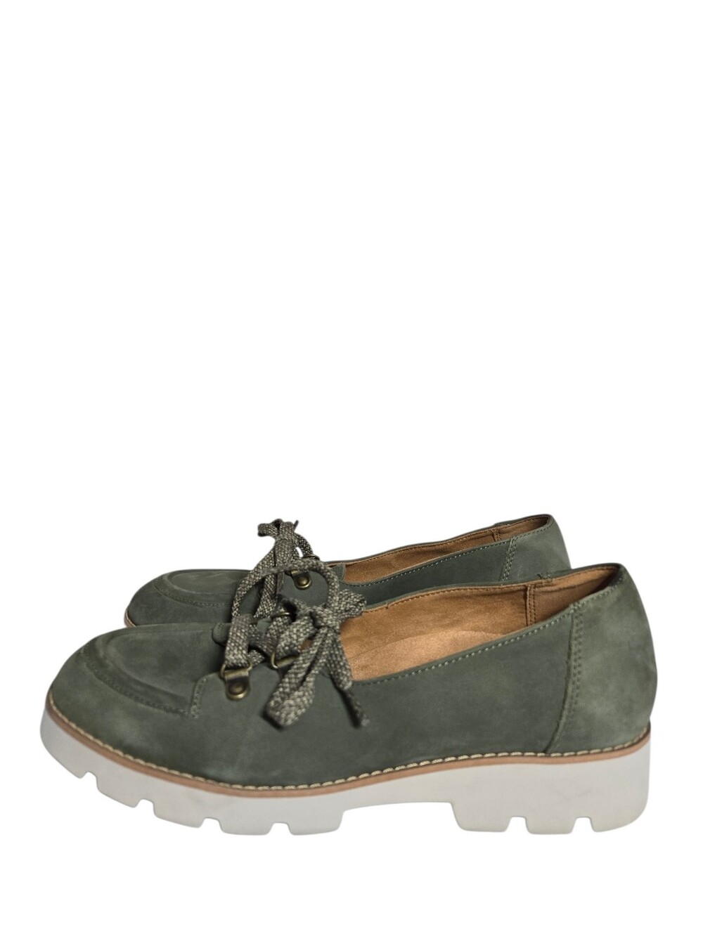 Vionic Teagan Green Nubuck Suede Oxford‎ Loafers Lug Sole Comfort Shoes